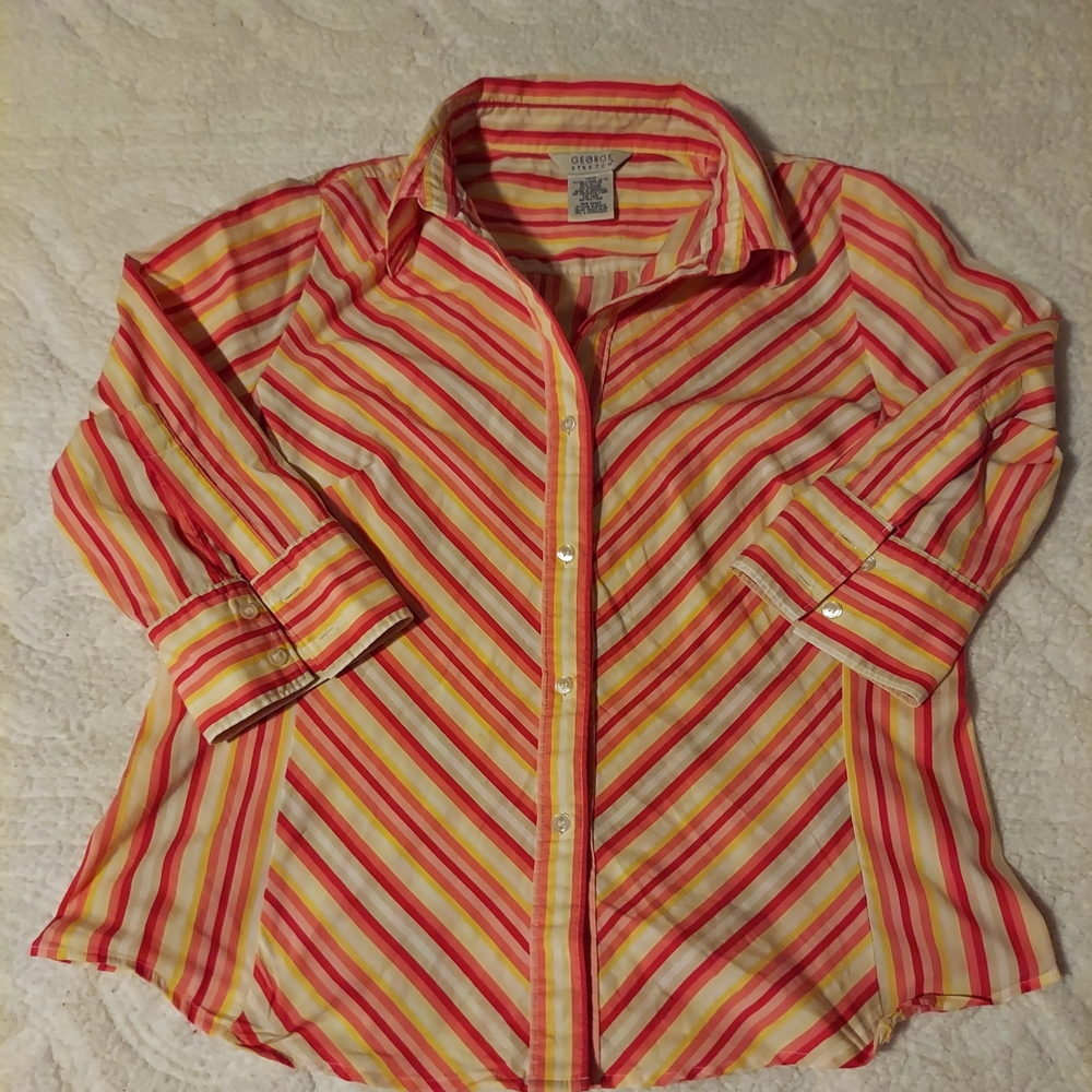 George Stretch Peach Glow Striped Shirt